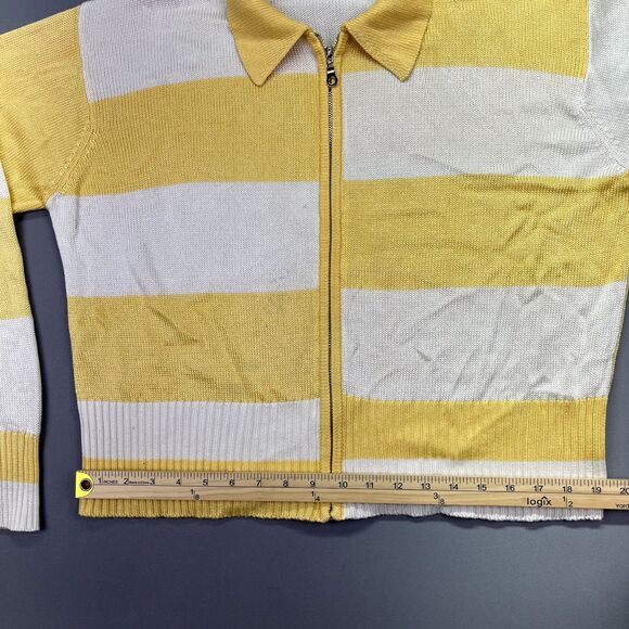 FIA Italia Sweater Women's L Handloomed White & Yellow Striped Full Zip Collared - Picture 7 of 15